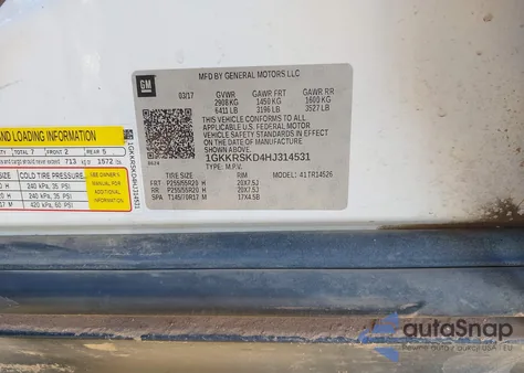 2017 GMC Acadia Limited z USA, uszkodzony, nr VIN 1GKKRSKD4HJ314531